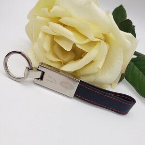 Jaguar Land Rover Chrome and Black Leather Strap Key Chain Fob Luxury Car